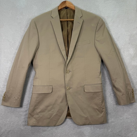 Jos A Bank 1905 Mens 40R Regular Slim Fit Beige Cotton Blend Blazer Jacket GUC - Picture 1 of 13